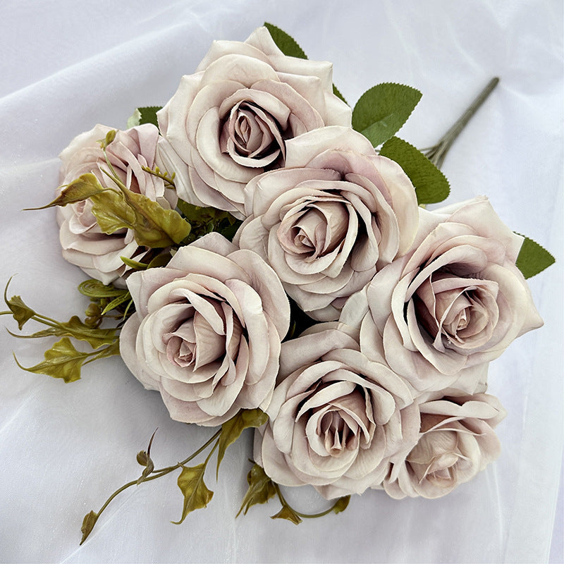 22" Large Curled Edge Faux Rose Stem, 7 Lifelike Blooms, European Style Artificial Flowers for Wedding Bouquet, Centerpiece, Home Decor