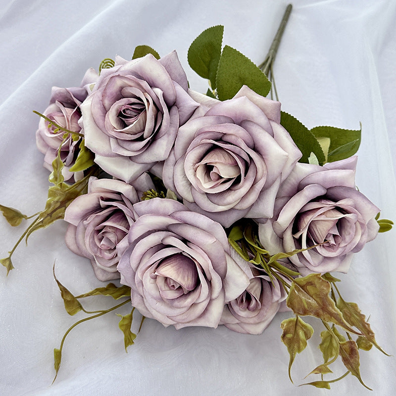 22" Large Curled Edge Faux Rose Stem, 7 Lifelike Blooms, European Style Artificial Flowers for Wedding Bouquet, Centerpiece, Home Decor
