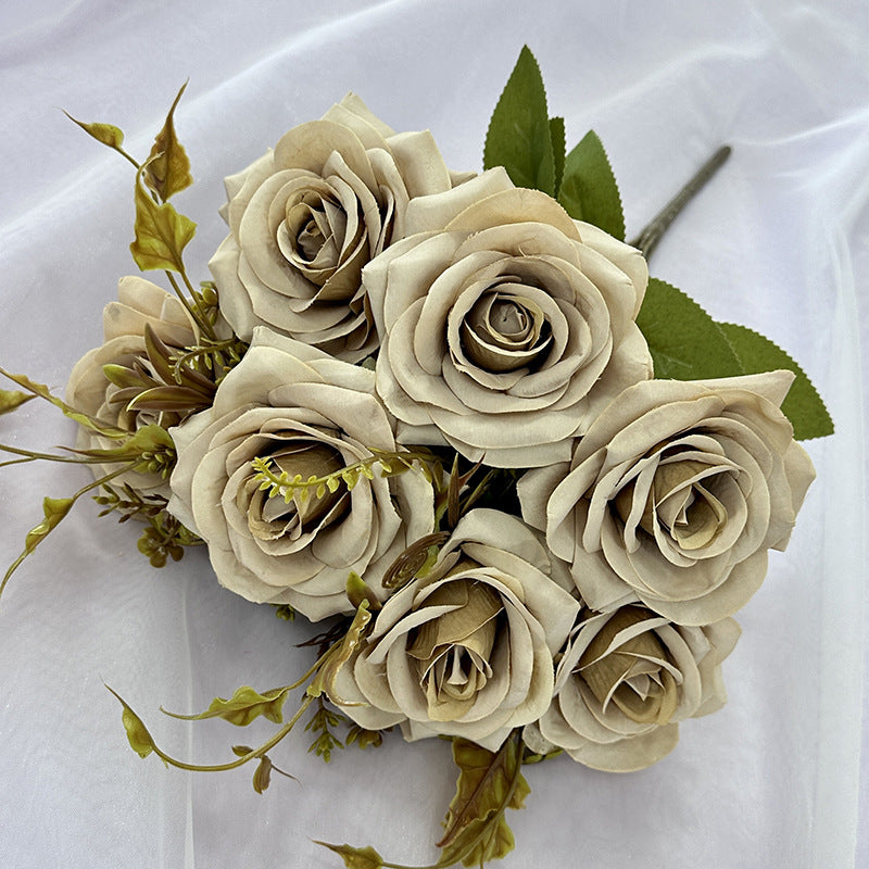 22" Large Curled Edge Faux Rose Stem, 7 Lifelike Blooms, European Style Artificial Flowers for Wedding Bouquet, Centerpiece, Home Decor