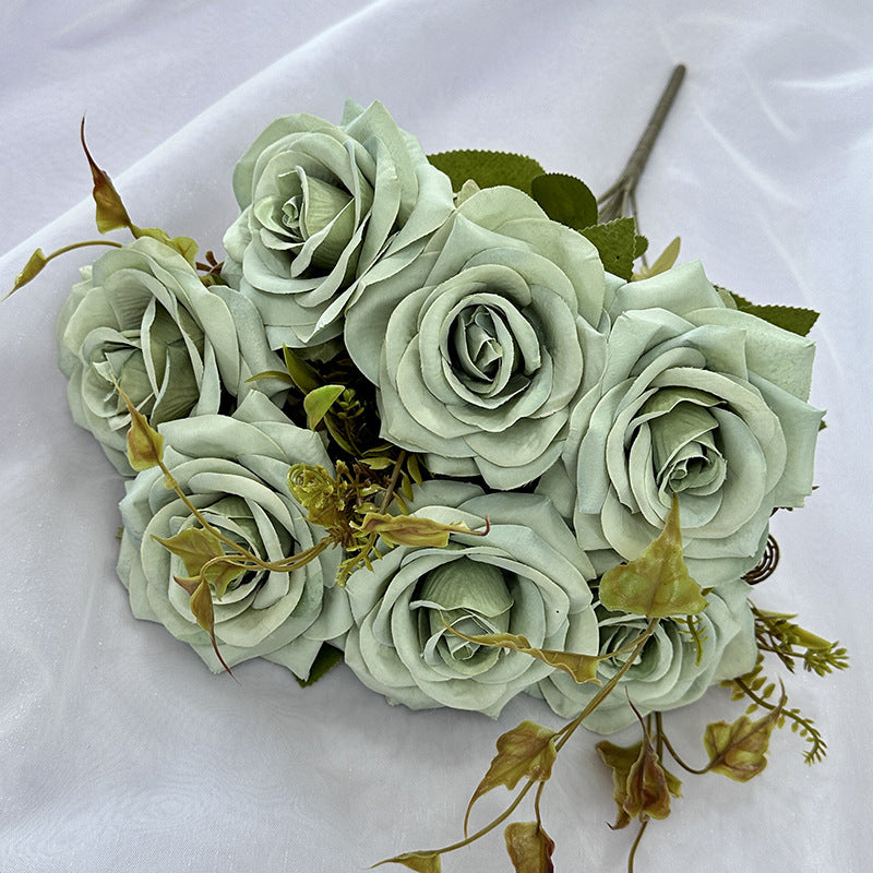 22" Large Curled Edge Faux Rose Stem, 7 Lifelike Blooms, European Style Artificial Flowers for Wedding Bouquet, Centerpiece, Home Decor