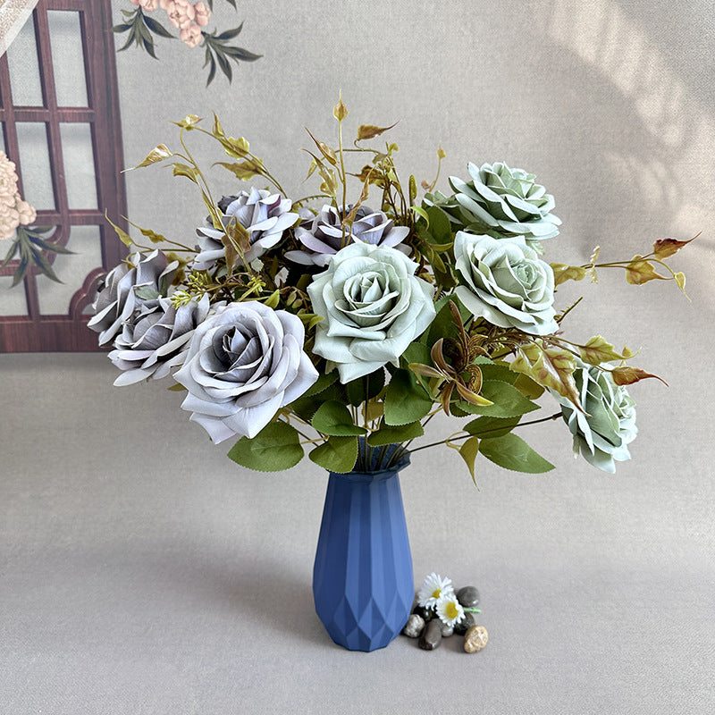 22" Large Curled Edge Faux Rose Stem, 7 Lifelike Blooms, European Style Artificial Flowers for Wedding Bouquet, Centerpiece, Home Decor