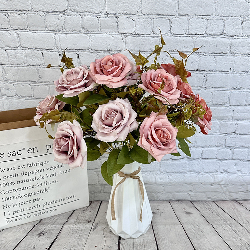 22" Large Curled Edge Faux Rose Stem, 7 Lifelike Blooms, European Style Artificial Flowers for Wedding Bouquet, Centerpiece, Home Decor