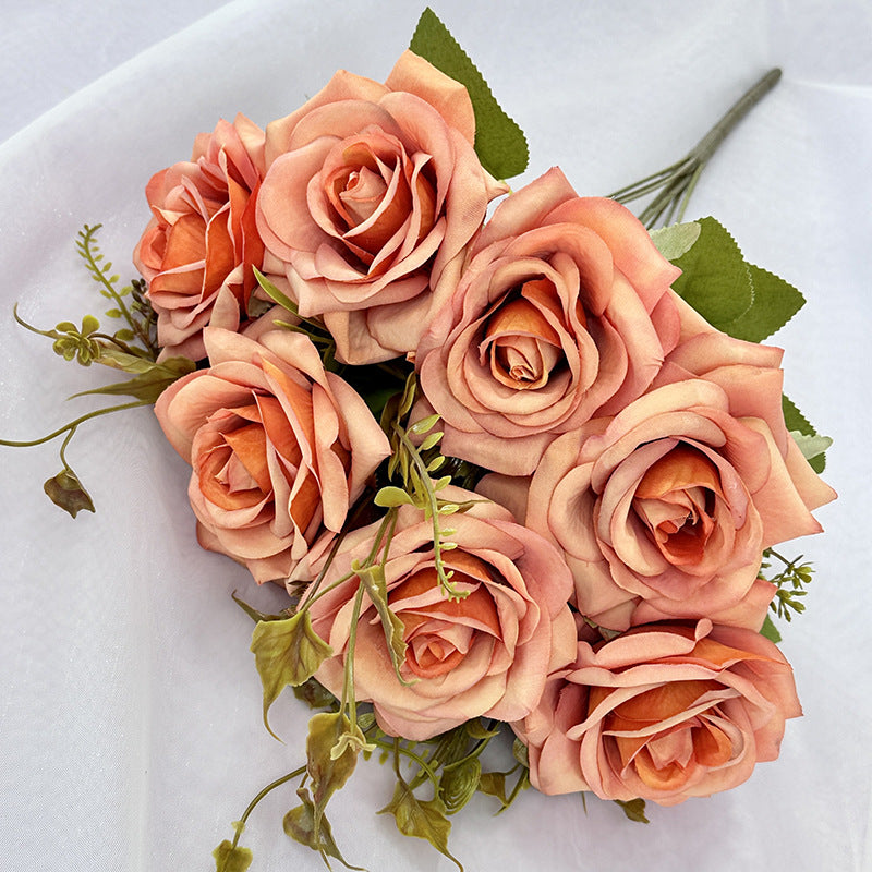 22" Large Curled Edge Faux Rose Stem, 7 Lifelike Blooms, European Style Artificial Flowers for Wedding Bouquet, Centerpiece, Home Decor
