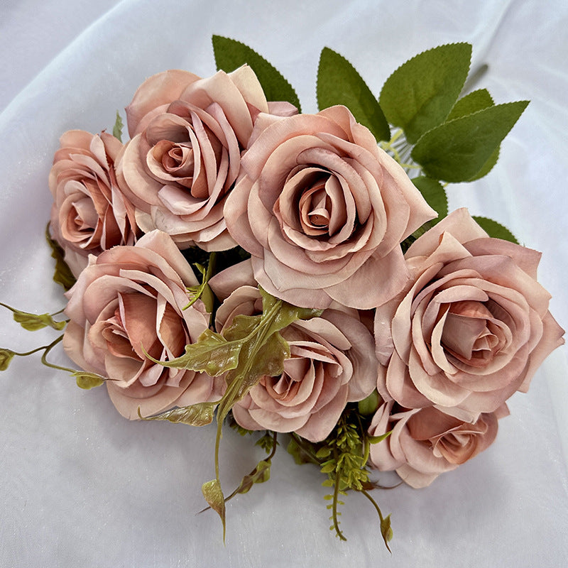 22" Large Curled Edge Faux Rose Stem, 7 Lifelike Blooms, European Style Artificial Flowers for Wedding Bouquet, Centerpiece, Home Decor
