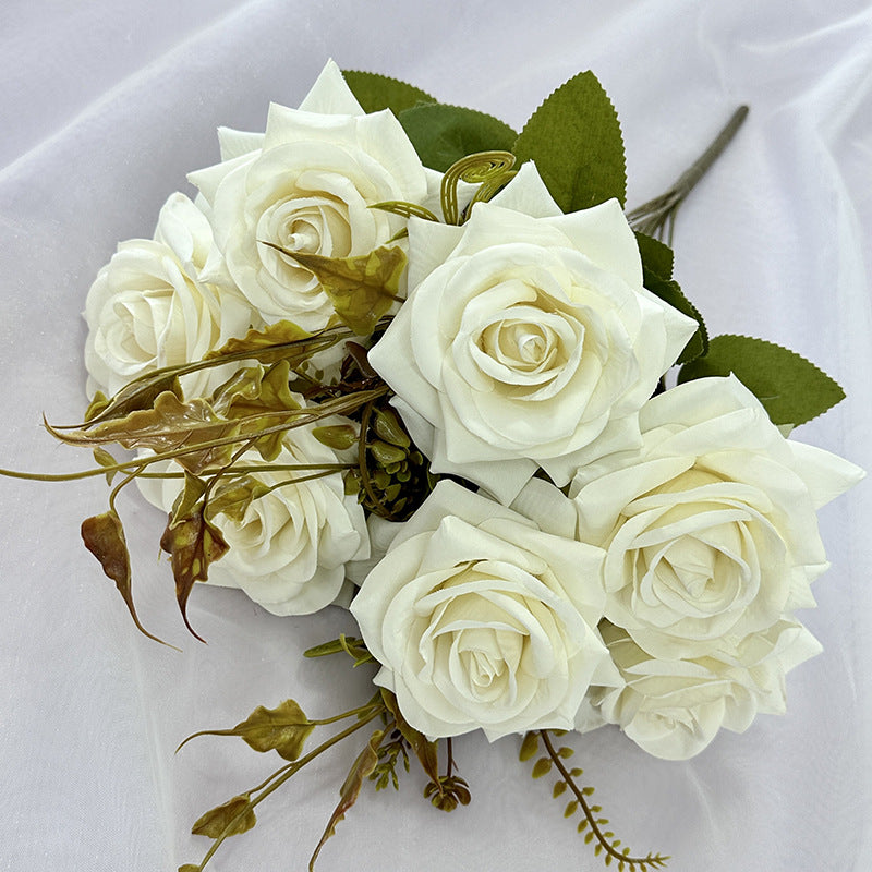 22" Large Curled Edge Faux Rose Stem, 7 Lifelike Blooms, European Style Artificial Flowers for Wedding Bouquet, Centerpiece, Home Decor