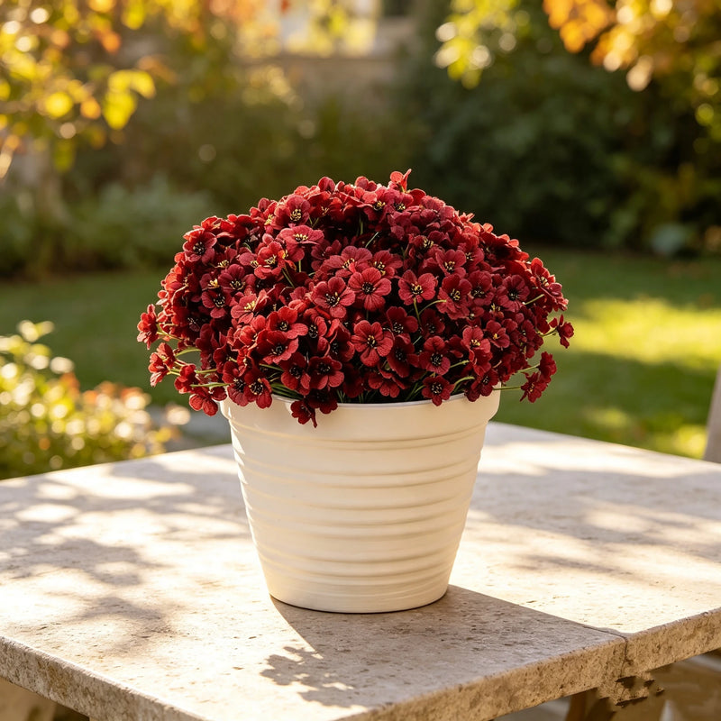 24 Pack Burgundy Artificial Flowers, 14" UV Resistant Outdoor Fake Plants, Bulk Faux Floral for Fall Wedding Decor, Home & Garden Accents