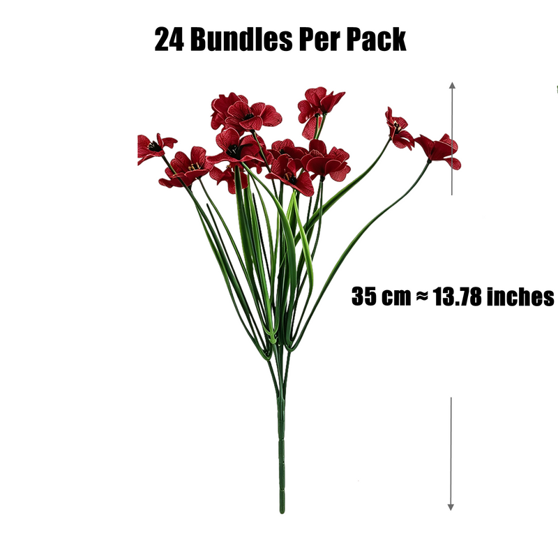 24 Pack Burgundy Artificial Flowers, 14" UV Resistant Outdoor Fake Plants, Bulk Faux Floral for Fall Wedding Decor, Home & Garden Accents