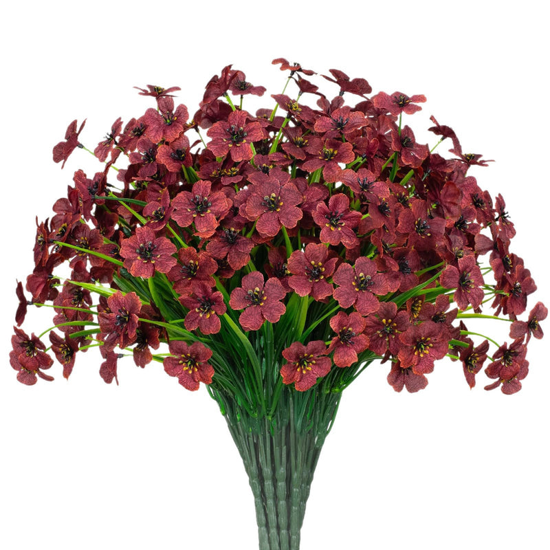 24 Pack Burgundy Artificial Flowers, 14" UV Resistant Outdoor Fake Plants, Bulk Faux Floral for Fall Wedding Decor, Home & Garden Accents