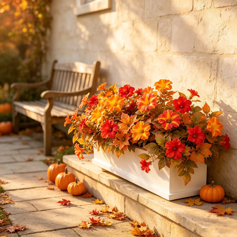 2 Pack Artificial Fall Petunias, 25" UV Resistant Fake Flowers, Realistic Outdoor Hanging Plants for Porch Planter, Window Box, Wedding & Autumn Decor