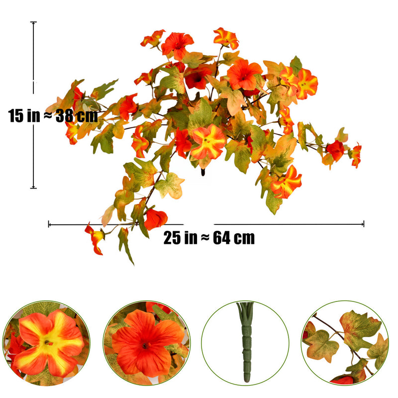 2 Pack Artificial Fall Petunias, 25" UV Resistant Fake Flowers, Realistic Outdoor Hanging Plants for Porch Planter, Window Box, Wedding & Autumn Decor