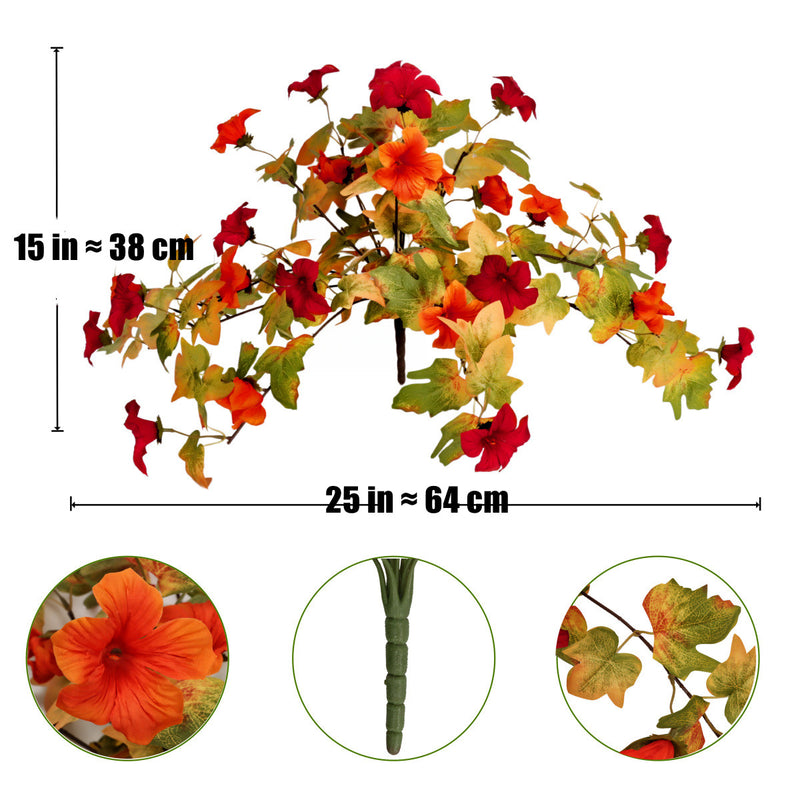 2 Pack Artificial Fall Petunias, 25" UV Resistant Fake Flowers, Realistic Outdoor Hanging Plants for Porch Planter, Window Box, Wedding & Autumn Decor