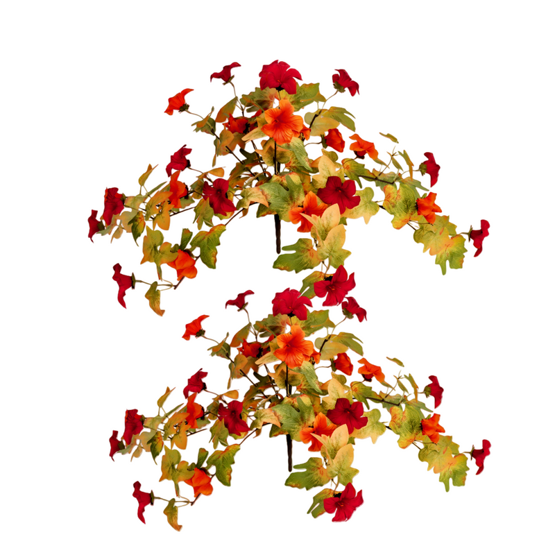 2 Pack Artificial Fall Petunias, 25" UV Resistant Fake Flowers, Realistic Outdoor Hanging Plants for Porch Planter, Window Box, Wedding & Autumn Decor