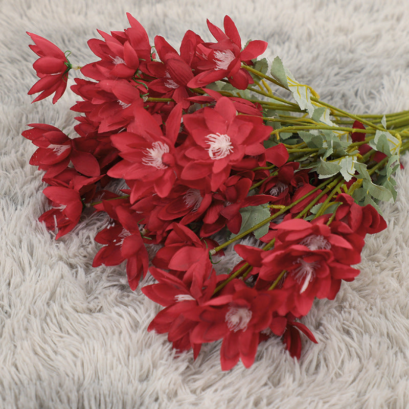 Ethereal Snow Lotus Stem, 24" Large Silk Flowers, 6-Head Faux Floral for Dreamy Wedding Bouquets, Centerpieces & Home Decor