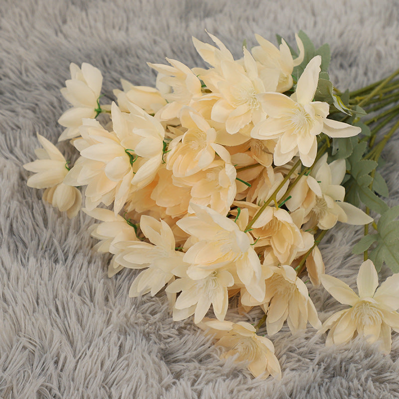 Ethereal Snow Lotus Stem, 24" Large Silk Flowers, 6-Head Faux Floral for Dreamy Wedding Bouquets, Centerpieces & Home Decor