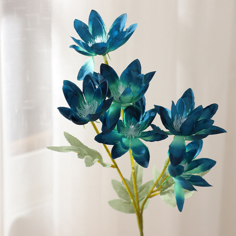 Ethereal Snow Lotus Stem, 24" Large Silk Flowers, 6-Head Faux Floral for Dreamy Wedding Bouquets, Centerpieces & Home Decor