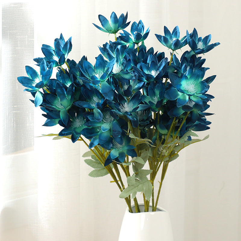 Ethereal Snow Lotus Stem, 24" Large Silk Flowers, 6-Head Faux Floral for Dreamy Wedding Bouquets, Centerpieces & Home Decor