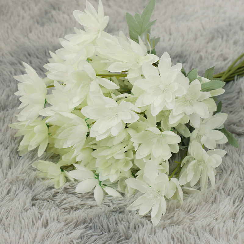 Ethereal Snow Lotus Stem, 24" Large Silk Flowers, 6-Head Faux Floral for Dreamy Wedding Bouquets, Centerpieces & Home Decor