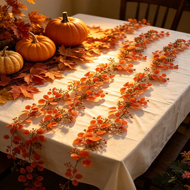 Autumn Eucalyptus & Money Leaf Garland, Realistic Harvest Foliage for Thanksgiving Table, Fall Wedding Arch, Fireplace Mantel Decor
