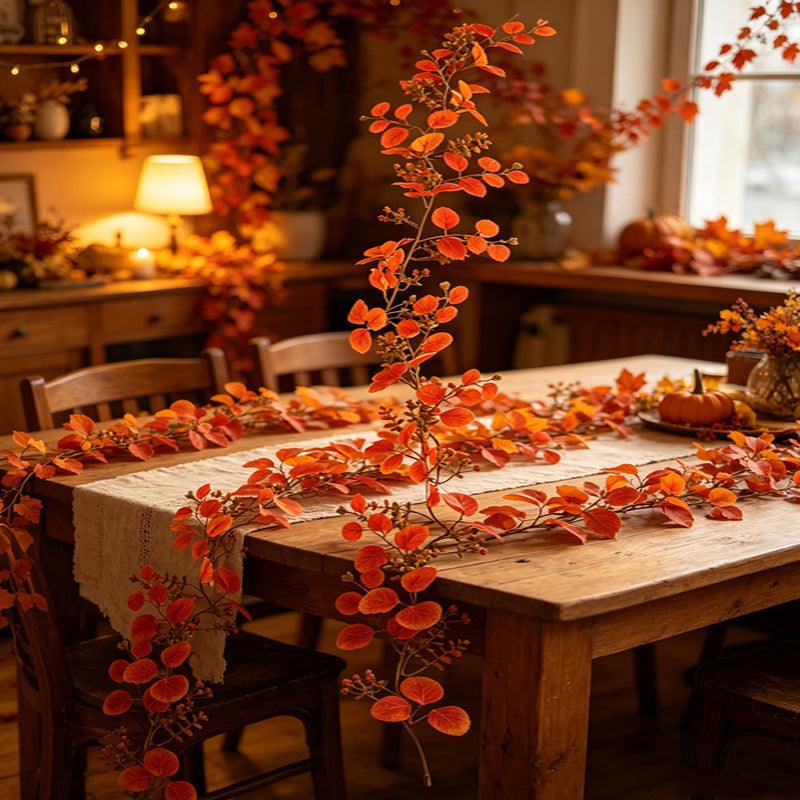Autumn Eucalyptus & Money Leaf Garland, Realistic Harvest Foliage for Thanksgiving Table, Fall Wedding Arch, Fireplace Mantel Decor
