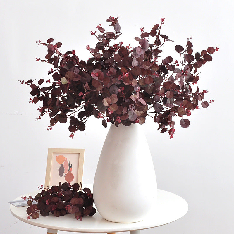 3-Pack Autumn Eucalyptus Stems, 30" Long Stem Faux Greenery in Burgundy Red, Realistic Leaves for Wedding Bouquets, Vase Filler, DIY Home Decor