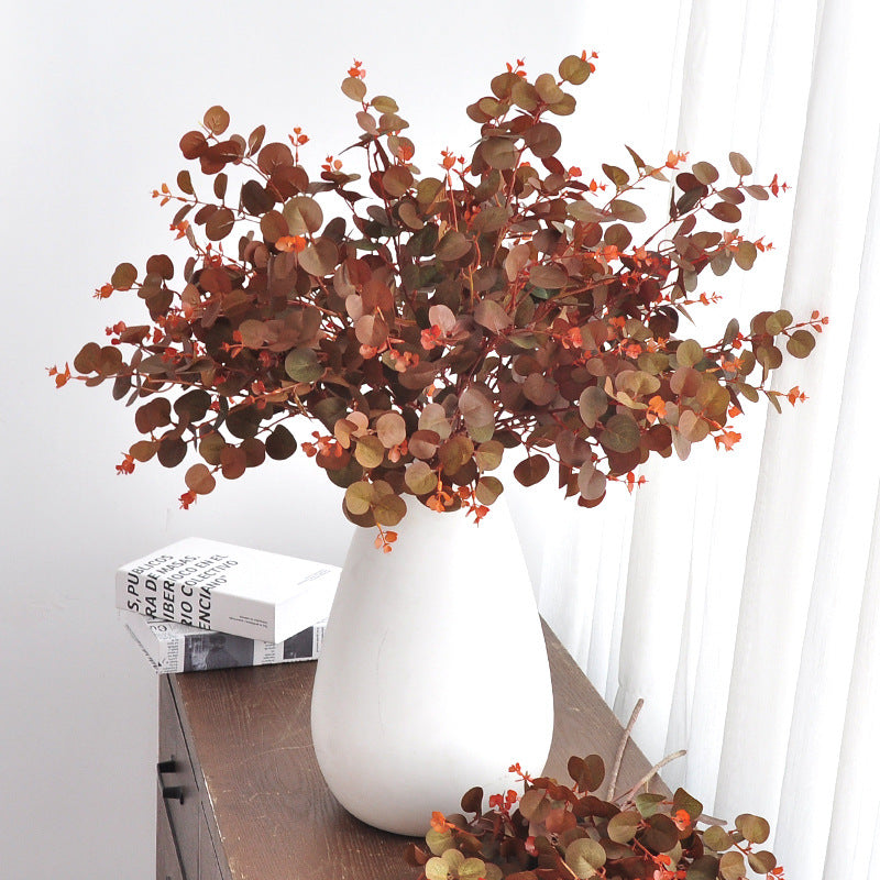 3-Pack Autumn Eucalyptus Stems, 30" Long Stem Faux Greenery in Burgundy Red, Realistic Leaves for Wedding Bouquets, Vase Filler, DIY Home Decor