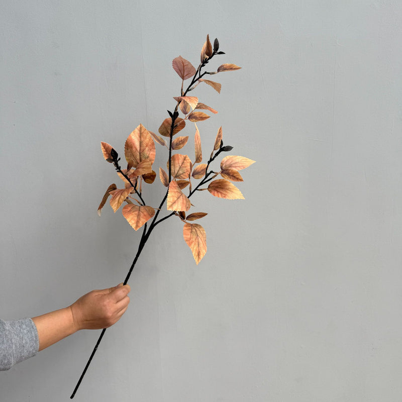 Golden Autumn Birch Branch, Set of 2, 33" Tall Faux Stems with Realistic Dried Leaves, Ethereal Vase Filler, Rustic Wedding Decor, Earthy Home Arrangement