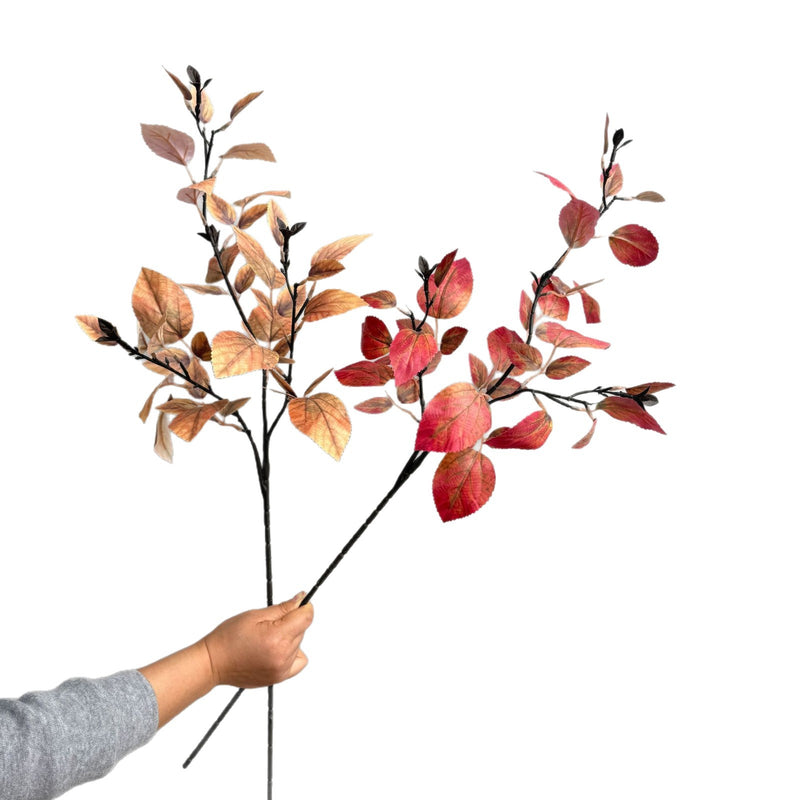 Golden Autumn Birch Branch, Set of 2, 33" Tall Faux Stems with Realistic Dried Leaves, Ethereal Vase Filler, Rustic Wedding Decor, Earthy Home Arrangement