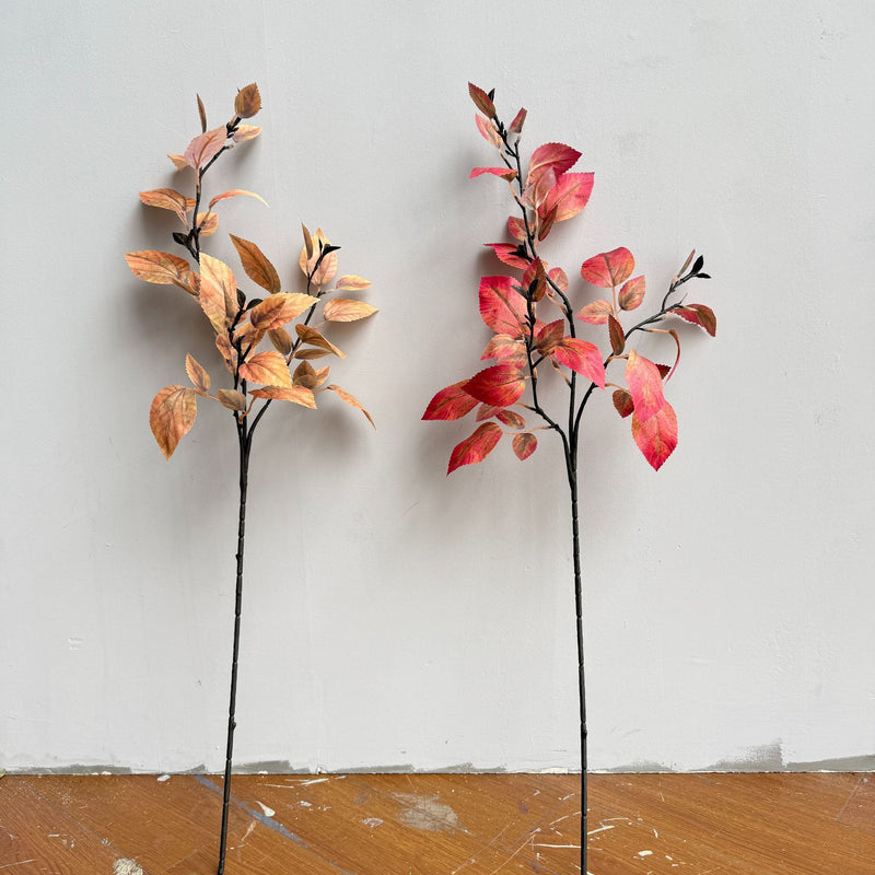 Golden Autumn Birch Branch, Set of 2, 33" Tall Faux Stems with Realistic Dried Leaves, Ethereal Vase Filler, Rustic Wedding Decor, Earthy Home Arrangement