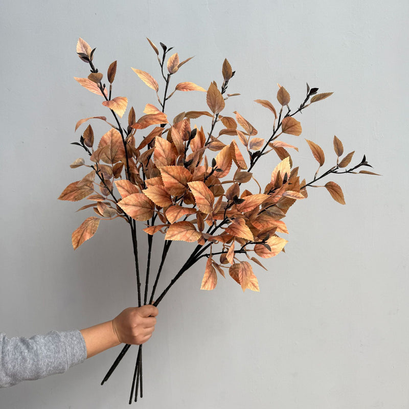 Golden Autumn Birch Branch, Set of 2, 33" Tall Faux Stems with Realistic Dried Leaves, Ethereal Vase Filler, Rustic Wedding Decor, Earthy Home Arrangement