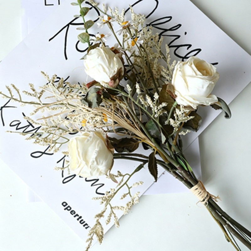 Autumn-Inspired Faux Edge Rose & Daisy Bouquet, 14" Real-Touch, Rustic Home Decor, Wedding Floral Arrangement, Seasonal Centerpiece