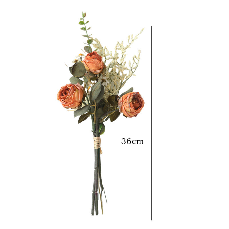Autumn-Inspired Faux Edge Rose & Daisy Bouquet, 14" Real-Touch, Rustic Home Decor, Wedding Floral Arrangement, Seasonal Centerpiece