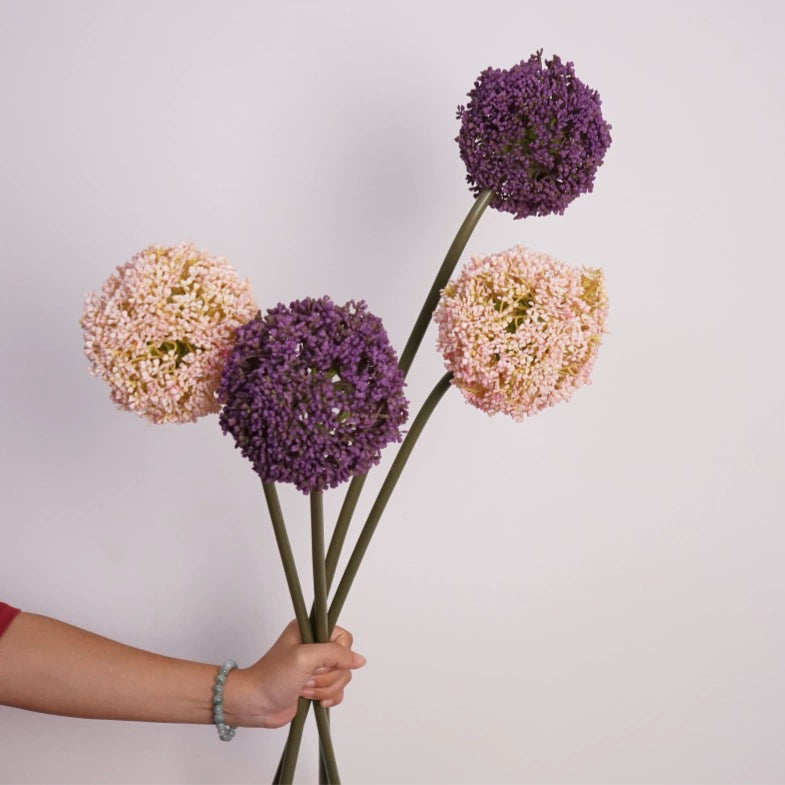 Whimsical Faux Allium Stem, 30" Tall Realistic Ball Flower, Designer Floral for DIY Wedding Centerpieces, Home Decor Vase Arrangements, Event Design