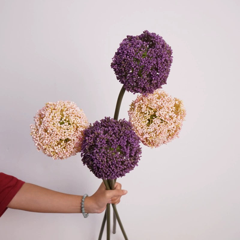 Whimsical Faux Allium Stem, 30" Tall Realistic Ball Flower, Designer Floral for DIY Wedding Centerpieces, Home Decor Vase Arrangements, Event Design