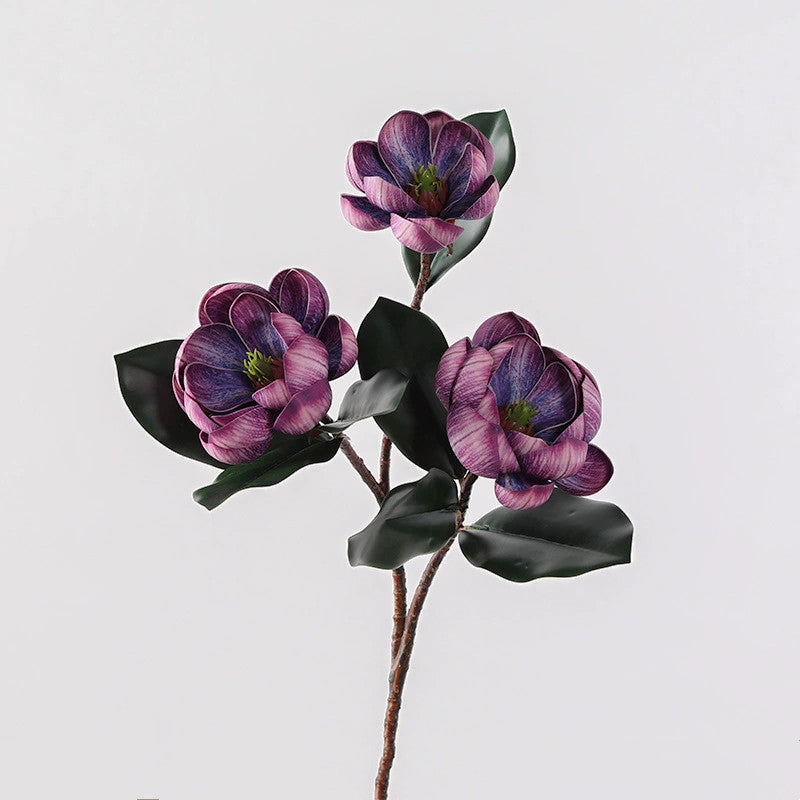 28" Large Faux Magnolia Stem, 3 Realistic EVA Blooms, Tall Artificial Flowers for Dreamy Wedding Bouquets, Modern Home Decor, Vase Centerpieces