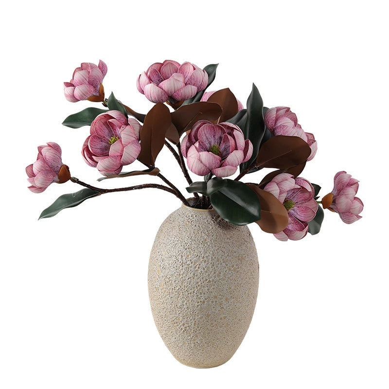 28" Large Faux Magnolia Stem, 3 Realistic EVA Blooms, Tall Artificial Flowers for Dreamy Wedding Bouquets, Modern Home Decor, Vase Centerpieces