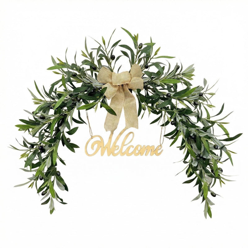 Artificial Olive Garland, 31" Large Hanging Greenery Swag, Lifelike Tuscan Olive Branches for Wedding Arch Decor, Fireplace Mantel, Farmhouse Wall Hanging