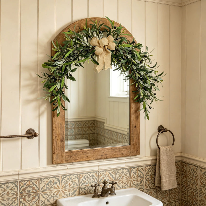 Artificial Olive Garland, 31" Large Hanging Greenery Swag, Lifelike Tuscan Olive Branches for Wedding Arch Decor, Fireplace Mantel, Farmhouse Wall Hanging