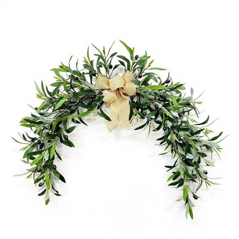 Artificial Olive Garland, 31" Large Hanging Greenery Swag, Lifelike Tuscan Olive Branches for Wedding Arch Decor, Fireplace Mantel, Farmhouse Wall Hanging