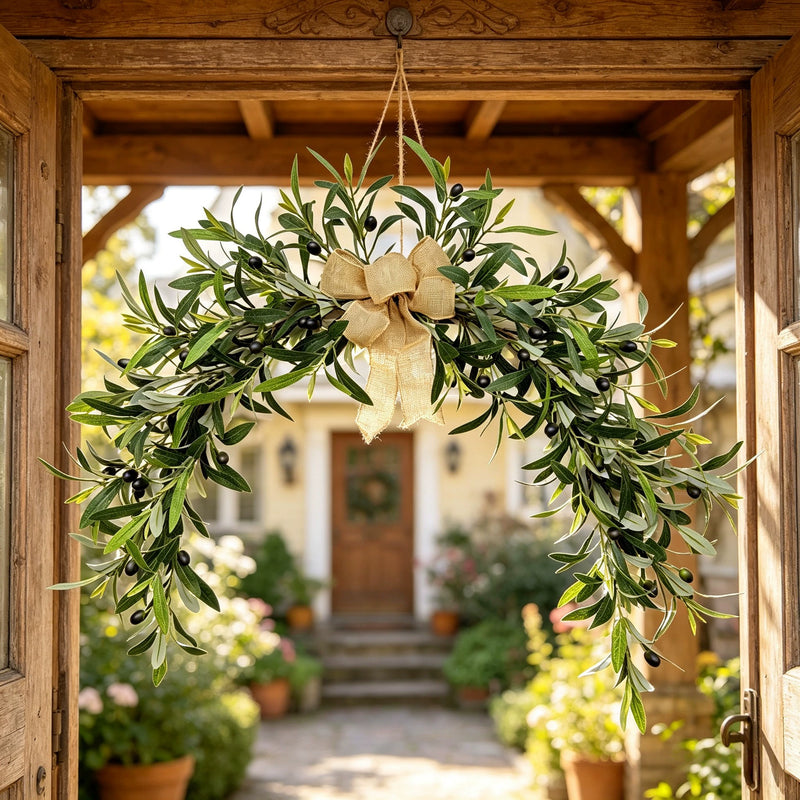 Artificial Olive Garland, 31" Large Hanging Greenery Swag, Lifelike Tuscan Olive Branches for Wedding Arch Decor, Fireplace Mantel, Farmhouse Wall Hanging