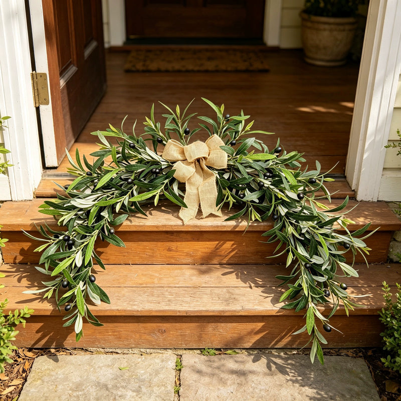 Artificial Olive Garland, 31" Large Hanging Greenery Swag, Lifelike Tuscan Olive Branches for Wedding Arch Decor, Fireplace Mantel, Farmhouse Wall Hanging