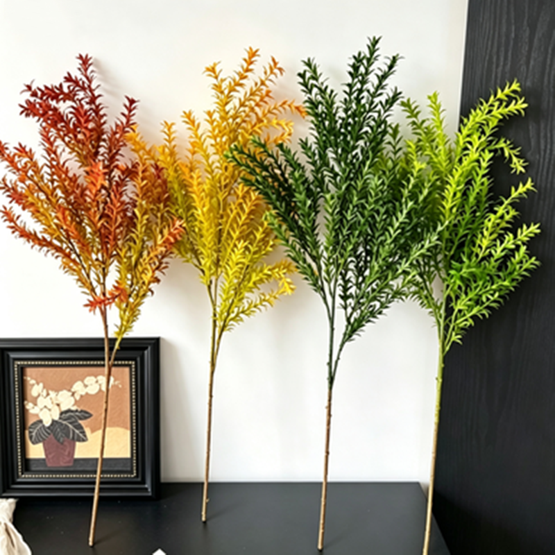 Set of 2 Golden Pine Grass Stems, 30" Tall Faux Autumn Foliage, Realistic Textural Sprays for Vase Filler, Wedding Arrangements & Home Decor