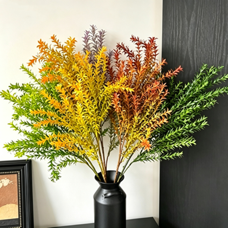 Set of 2 Golden Pine Grass Stems, 30" Tall Faux Autumn Foliage, Realistic Textural Sprays for Vase Filler, Wedding Arrangements & Home Decor