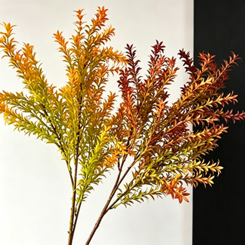 Set of 2 Golden Pine Grass Stems, 30" Tall Faux Autumn Foliage, Realistic Textural Sprays for Vase Filler, Wedding Arrangements & Home Decor
