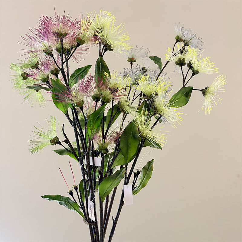 38" Faux Albizia Silk Tree Stem, Realistic Firework Bloom Spray, Tall Sculptural Flower for Wedding Decor, Vase Arrangements, DIY Floral