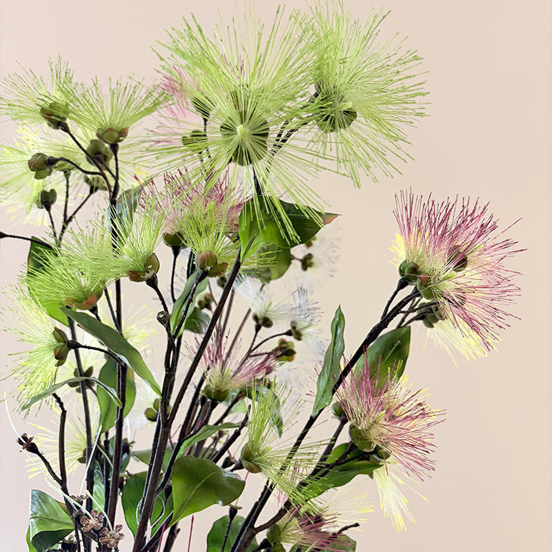 38" Faux Albizia Silk Tree Stem, Realistic Firework Bloom Spray, Tall Sculptural Flower for Wedding Decor, Vase Arrangements, DIY Floral