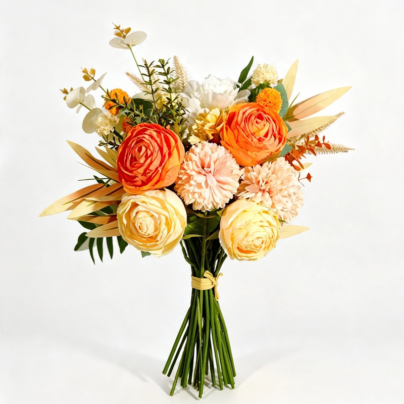 16" Autumn Ember Peony & Mum Bouquet, Realistic Faux Floral Arrangement, Burnt Orange Fall Flowers for Wedding Centerpieces, Home Decor, DIY Vase