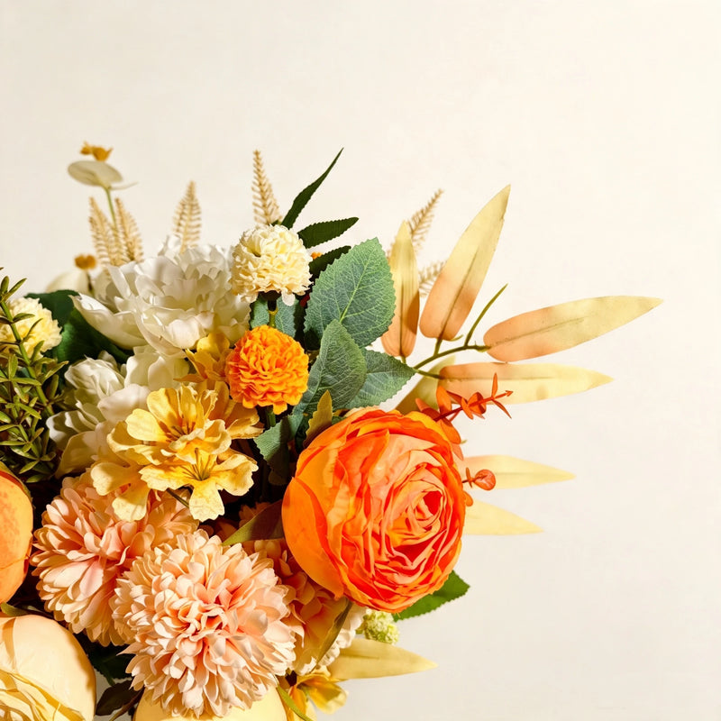 16" Autumn Ember Peony & Mum Bouquet, Realistic Faux Floral Arrangement, Burnt Orange Fall Flowers for Wedding Centerpieces, Home Decor, DIY Vase