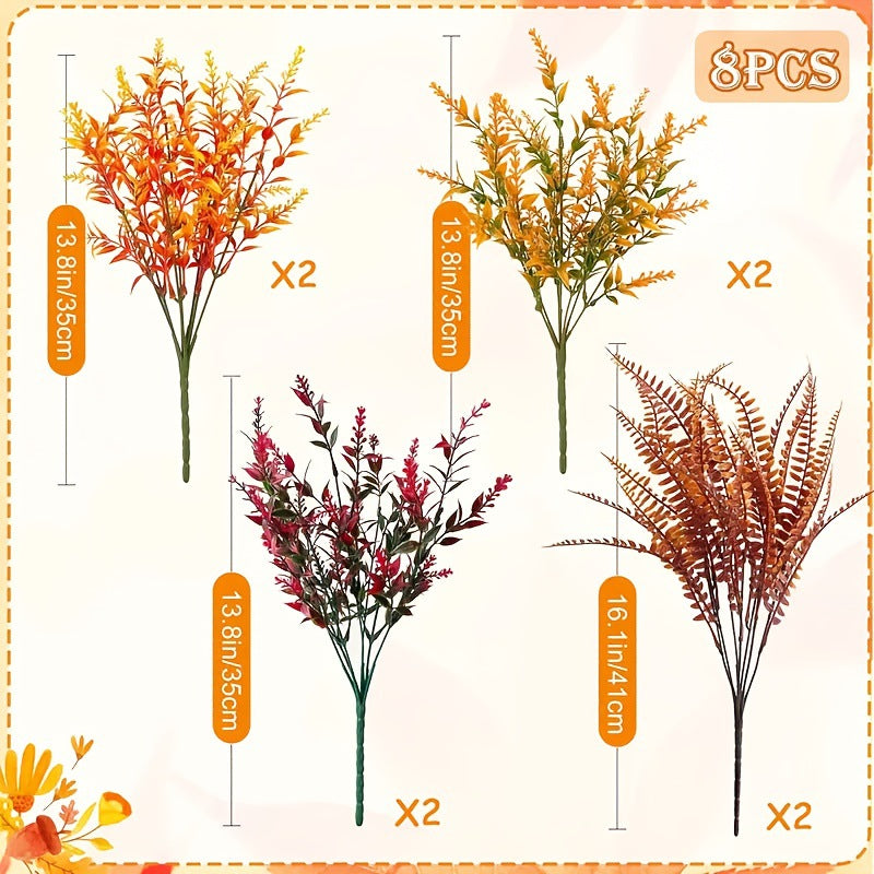 8-Pack Autumn Eucalyptus Stems, Realistic Faux Greenery in Rustic Burnt Orange for Fall Wedding Decor, DIY Bouquets, Home Centerpieces