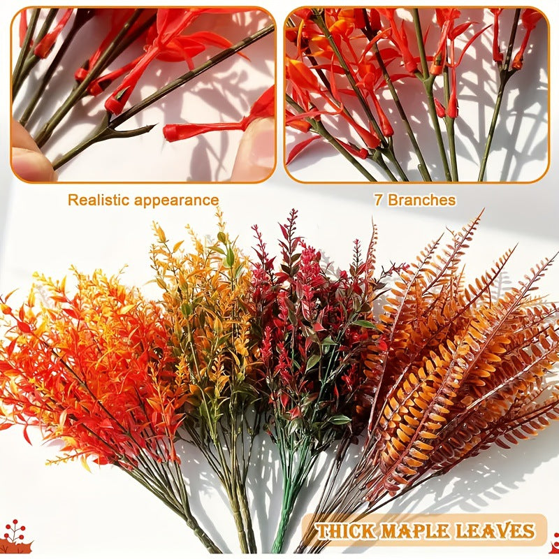 8-Pack Autumn Eucalyptus Stems, Realistic Faux Greenery in Rustic Burnt Orange for Fall Wedding Decor, DIY Bouquets, Home Centerpieces