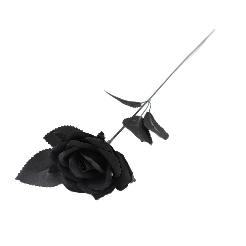 5 Stems Artificial Black Roses, 15" Tall Faux Gothic Flowers, Moody & Realistic for Halloween Decor, DIY Wedding Bouquets, Dark Home Decor